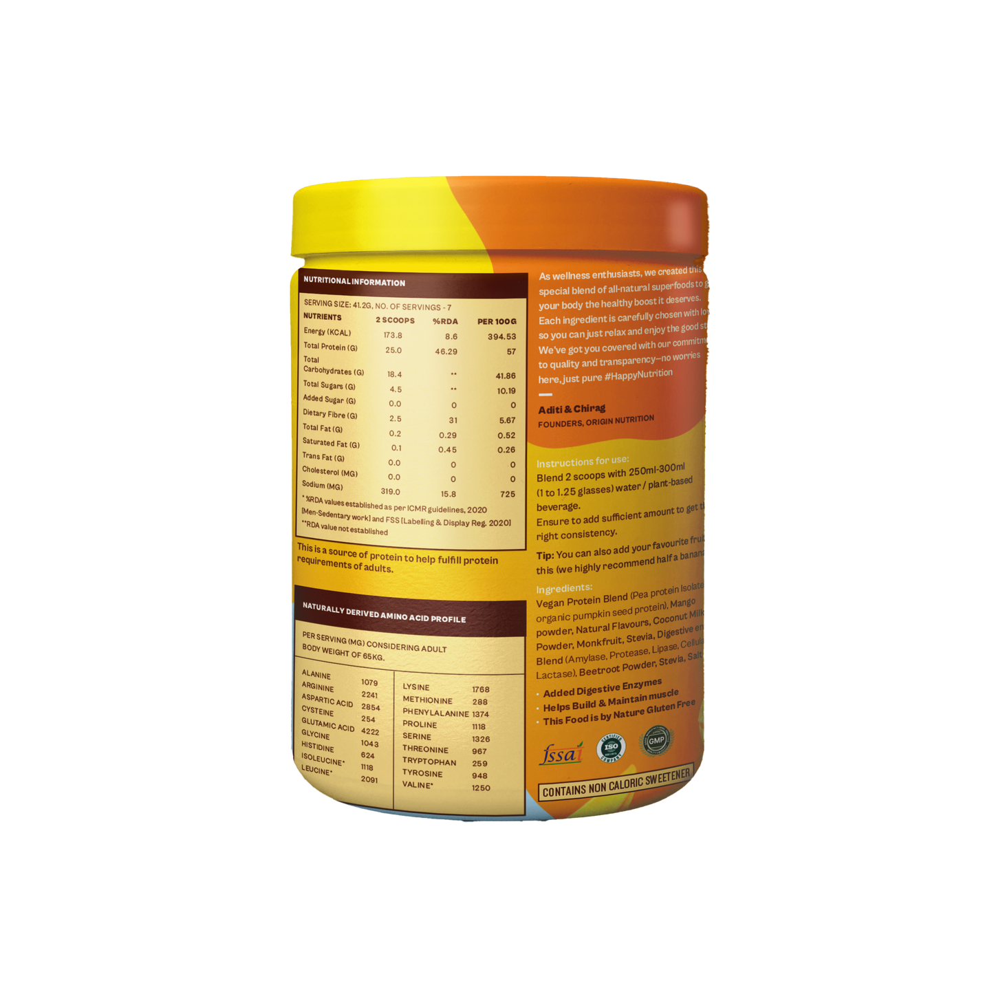 Origin Nutrition Plant Protein Powder Mango Flavour with 25g Protein Per Serving, 288g