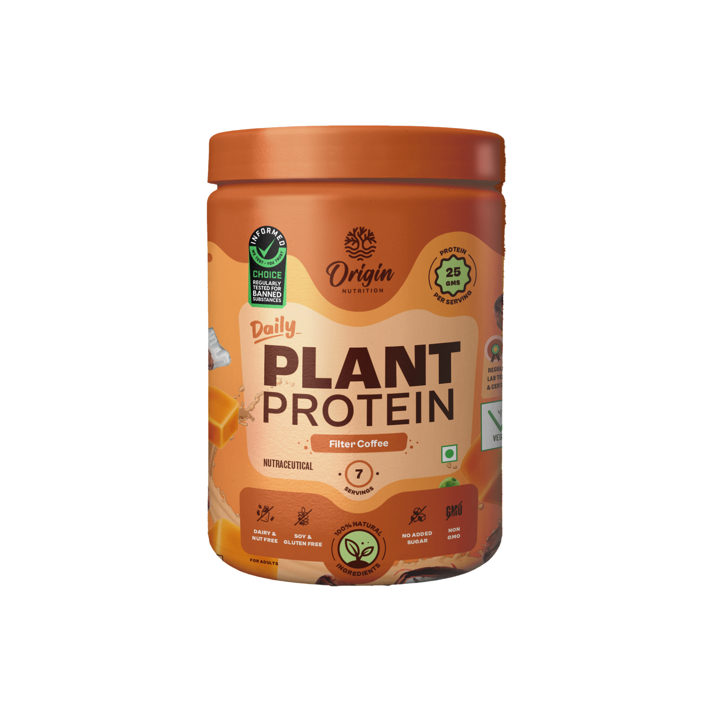 Origin Nutrition Plant Protein Powder Filter Coffee Flavour with 25g Protein Per Serving , 284g