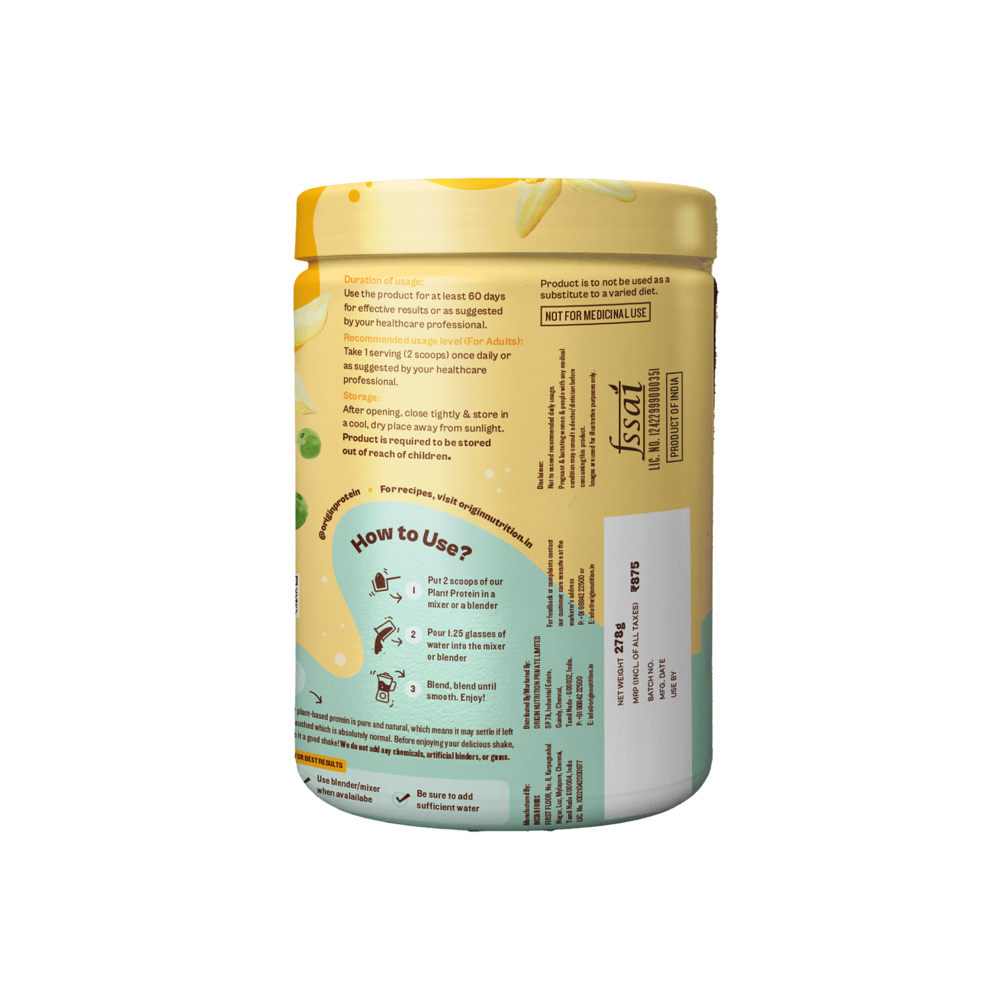 Origin Nutrition Plant Protein Powder Vanilla Flavour with 25g Protein Per Serving , 278g