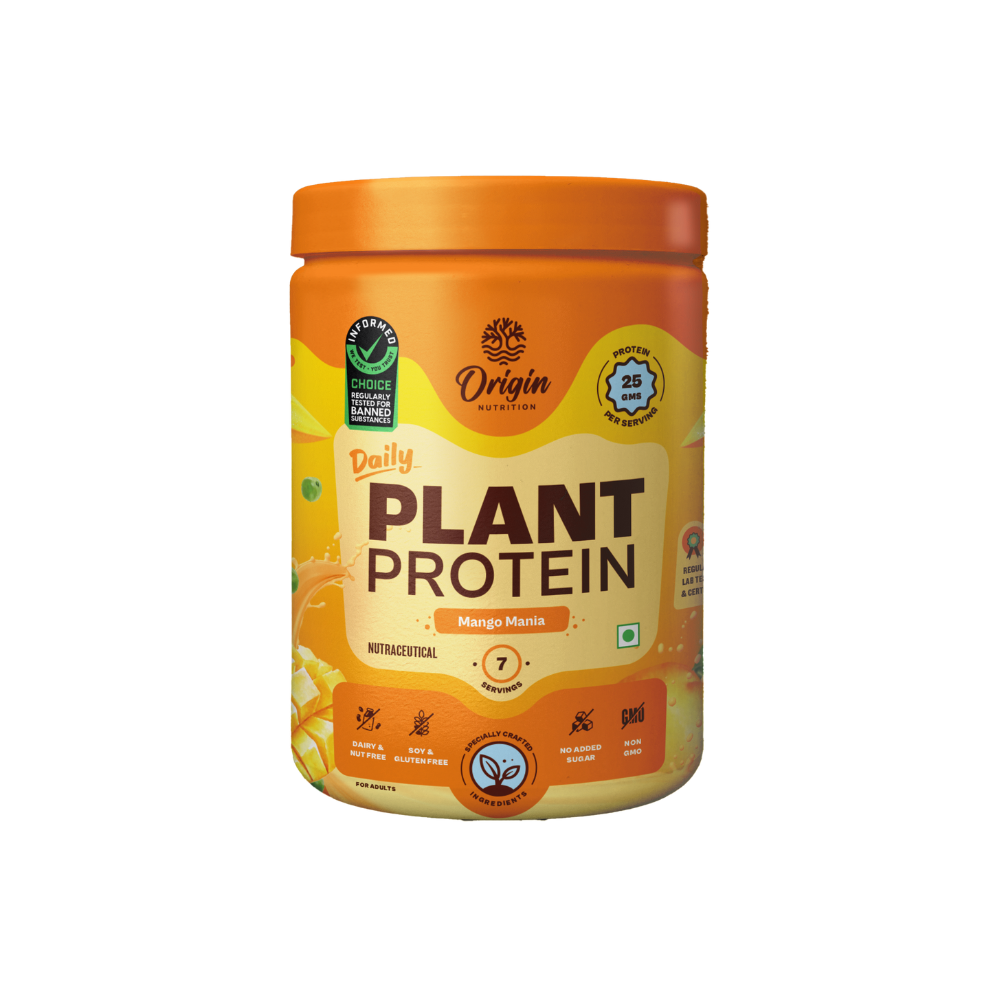 Origin Nutrition Plant Protein Powder Mango Flavour with 25g Protein Per Serving, 288g