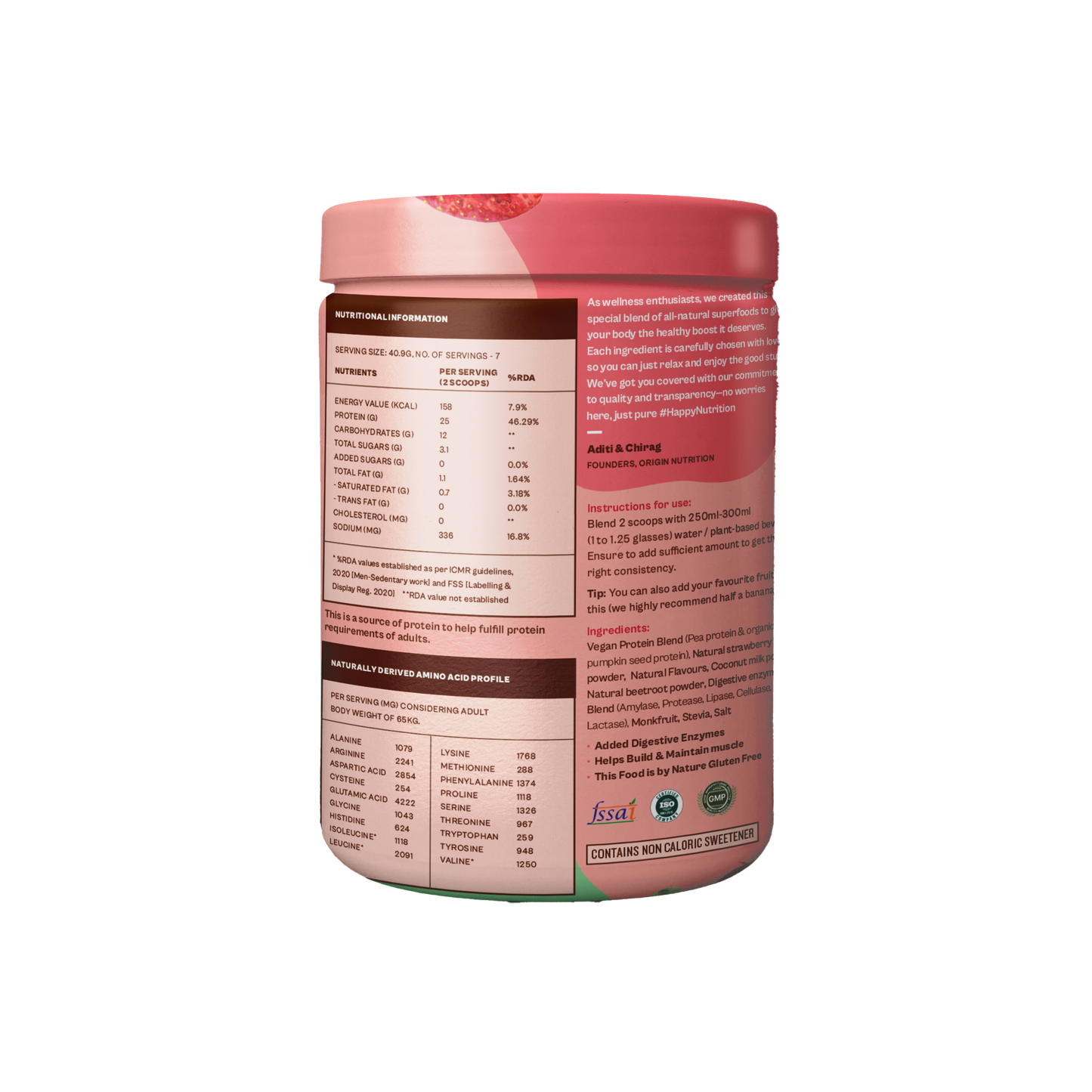 Origin Nutrition Plant Protein Powder Strawberry Flavour with 25g Protein Per Serving, 286g