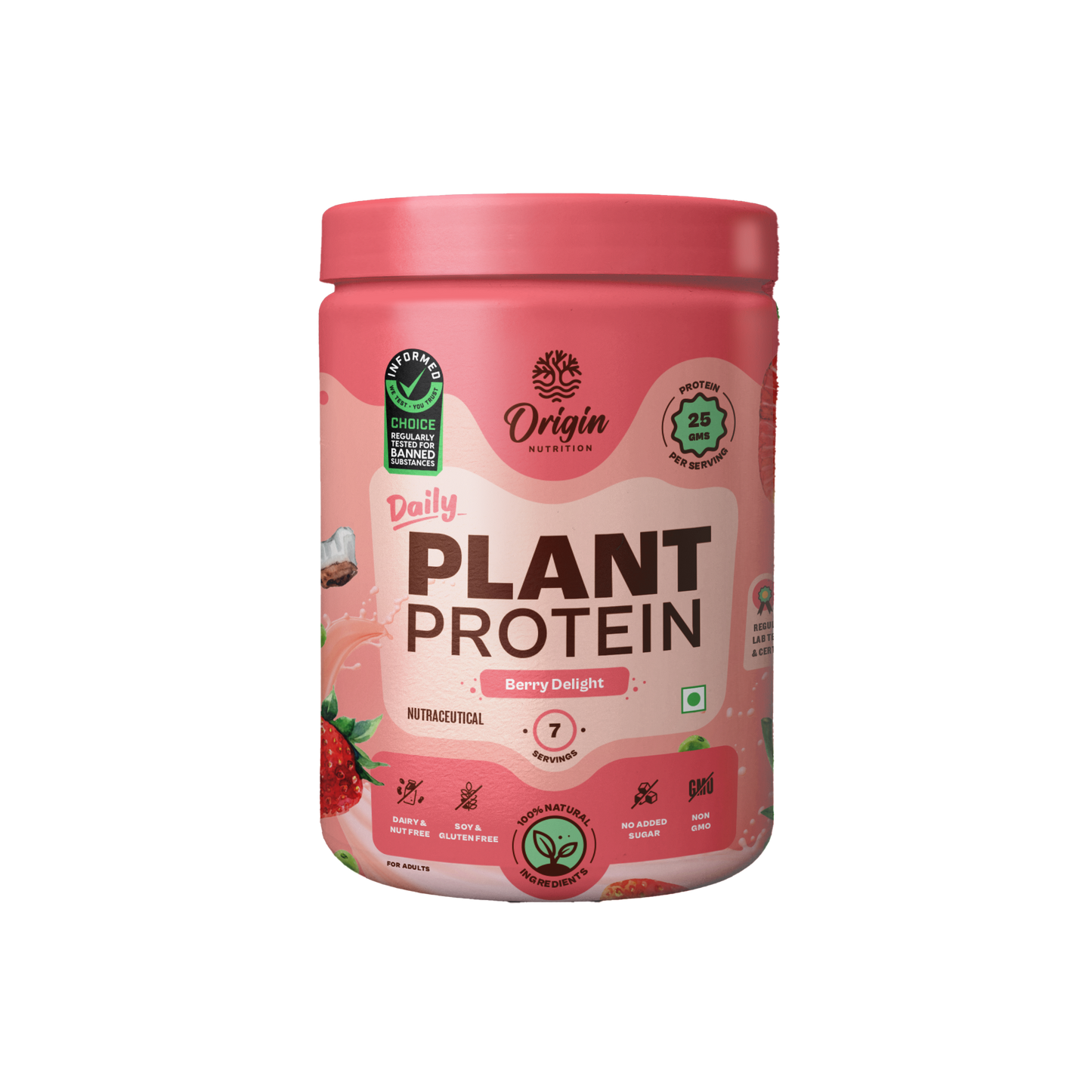 Origin Nutrition Plant Protein Powder Strawberry Flavour with 25g Protein Per Serving, 286g