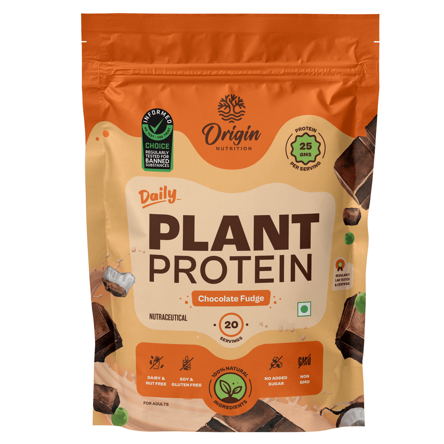 Origin Nutrition Plant Protein Powder Chocolate Flavour with 25g Protein per serving, 816g