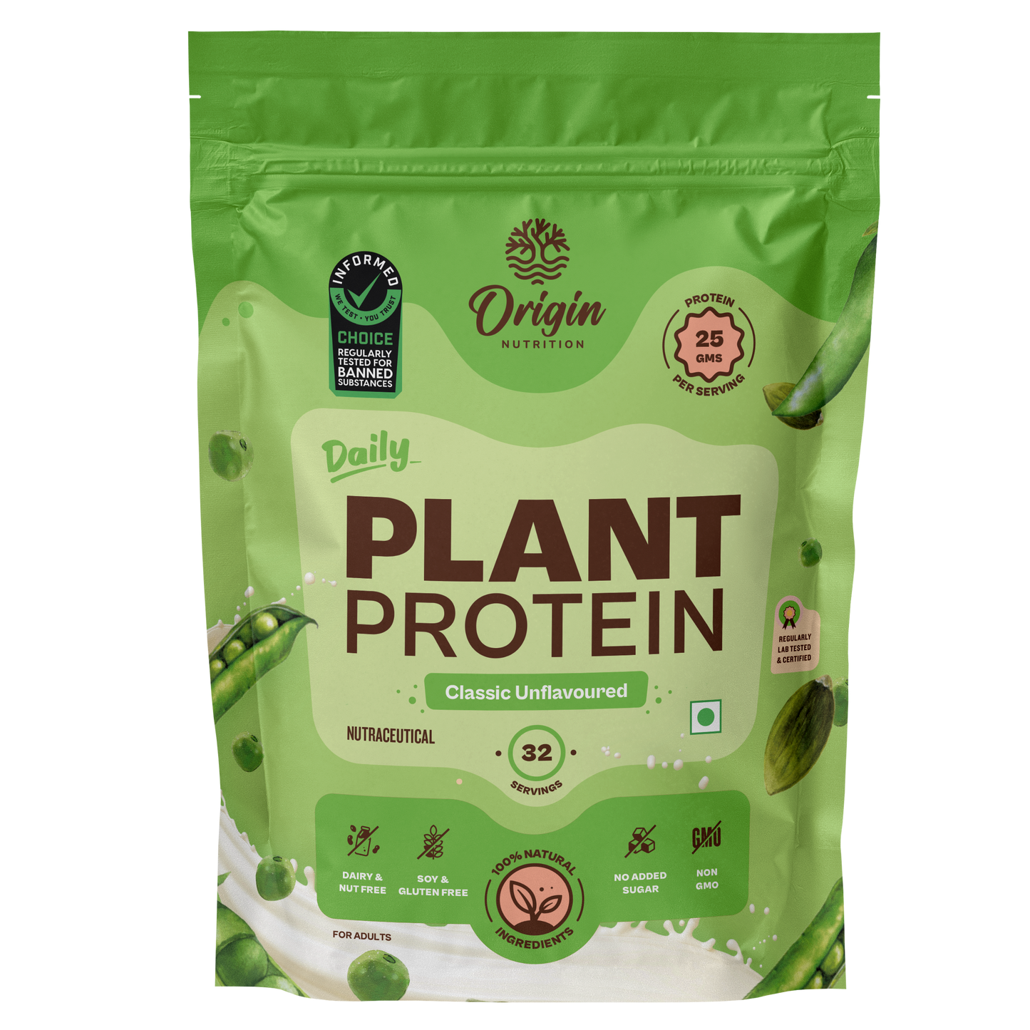 Origin Nutrition Plant Protein Powder Unflavoured with 25g Protein Per serving ,  1Kg