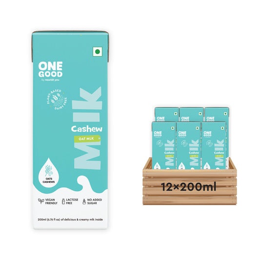 One Good by Nourish You's Sugar free Cashew Oat Plant Based Mlk - 2400ml | Lactose-Free | Gut-Friendly 200ml x Pack of 12