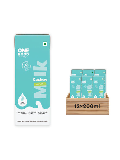One Good by Nourish You's Sugar free Cashew Oat Plant Based Mlk - 2400ml | Lactose-Free | Gut-Friendly 200ml x Pack of 12