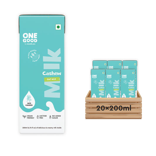 One Good by Nourish You's Sugar free Cashew Oat Plant Based Mlk - 4000ml | Lactose-Free | Gut-Friendly 200ml x Pack of 20