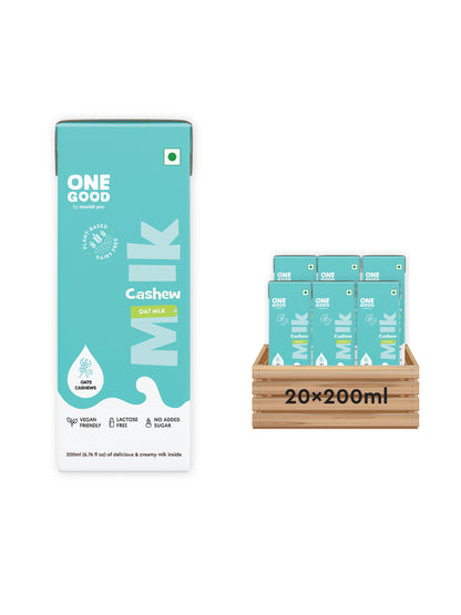 One Good by Nourish You's Sugar free Cashew Oat Plant Based Mlk - 4000ml | Lactose-Free | Gut-Friendly 200ml x Pack of 20