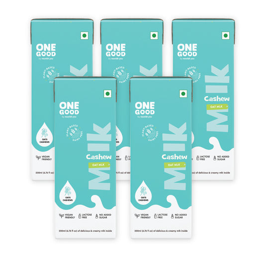 One Good by Nourish You's Sugar free Cashew Oat Plant Based Mlk - 1000ml | Lactose-Free | Gut-Friendly 200ml x Pack of 5
