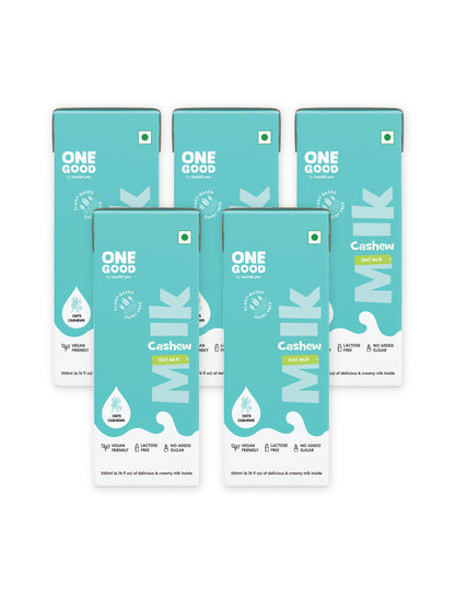 One Good by Nourish You's Sugar free Cashew Oat Plant Based Mlk - 1000ml | Lactose-Free | Gut-Friendly 200ml x Pack of 5