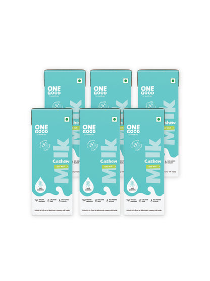 One Good by Nourish You's Sugar free Cashew Oat Plant Based Mlk - 1200ml | Lactose-Free | Gut-Friendly 200ml x Pack of 6