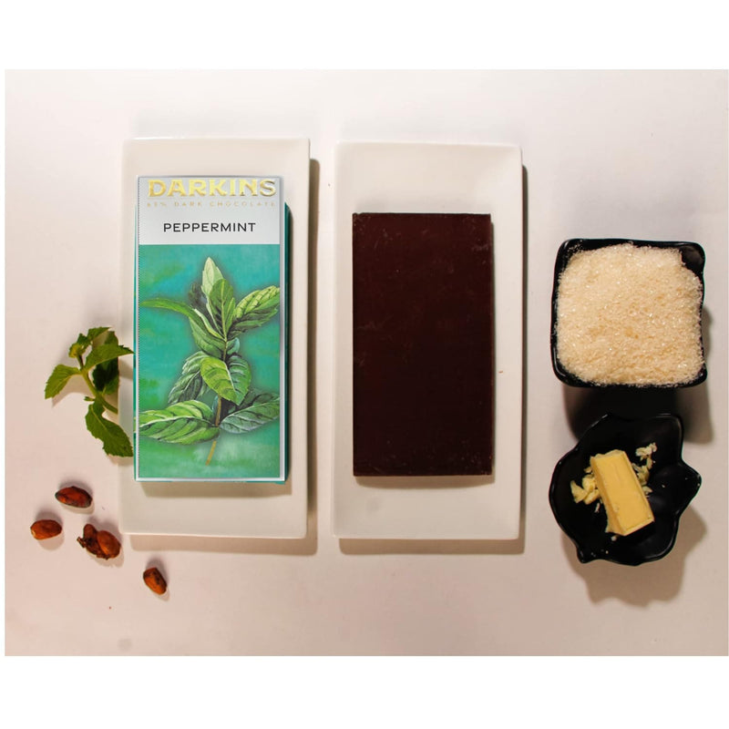DARKINS Dark Chocolate 63% Dark With Peppermint | Dark Chocolate bar 3 x 50g (Pack of 3) Gluten-Free | Vegan | Hand Crafted Chocolate | Unrefined Cane Sugar | No Artificial Flavours | Natural Chocolate Bar