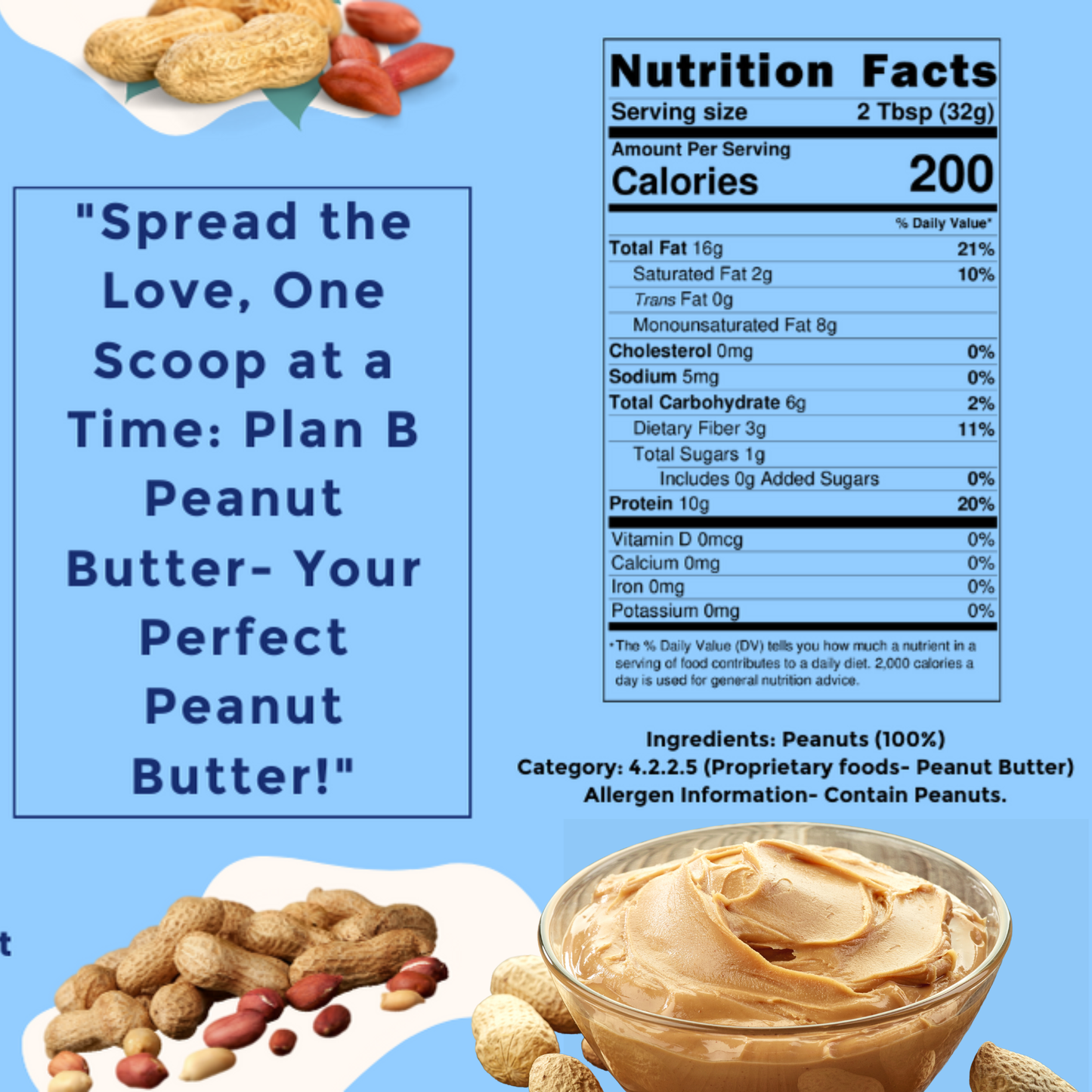 Plan B Peanut Butter Creamy 1kg| All Natural (Unsweetened)