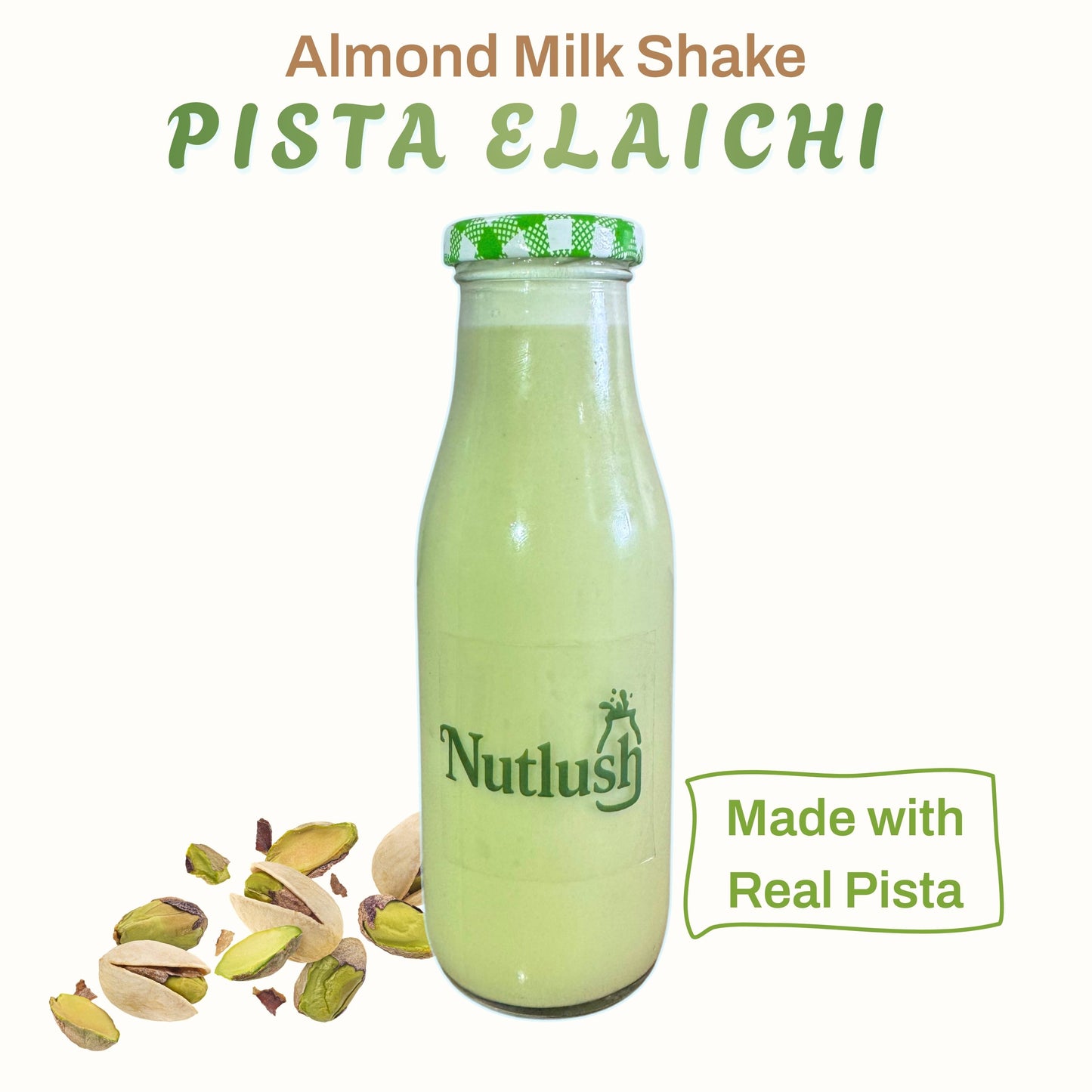 Nutlush Pista Elaichi Milkshake, Sugar Free | Regular (Made with Almond Milk), Pack of 2 × 300ml
