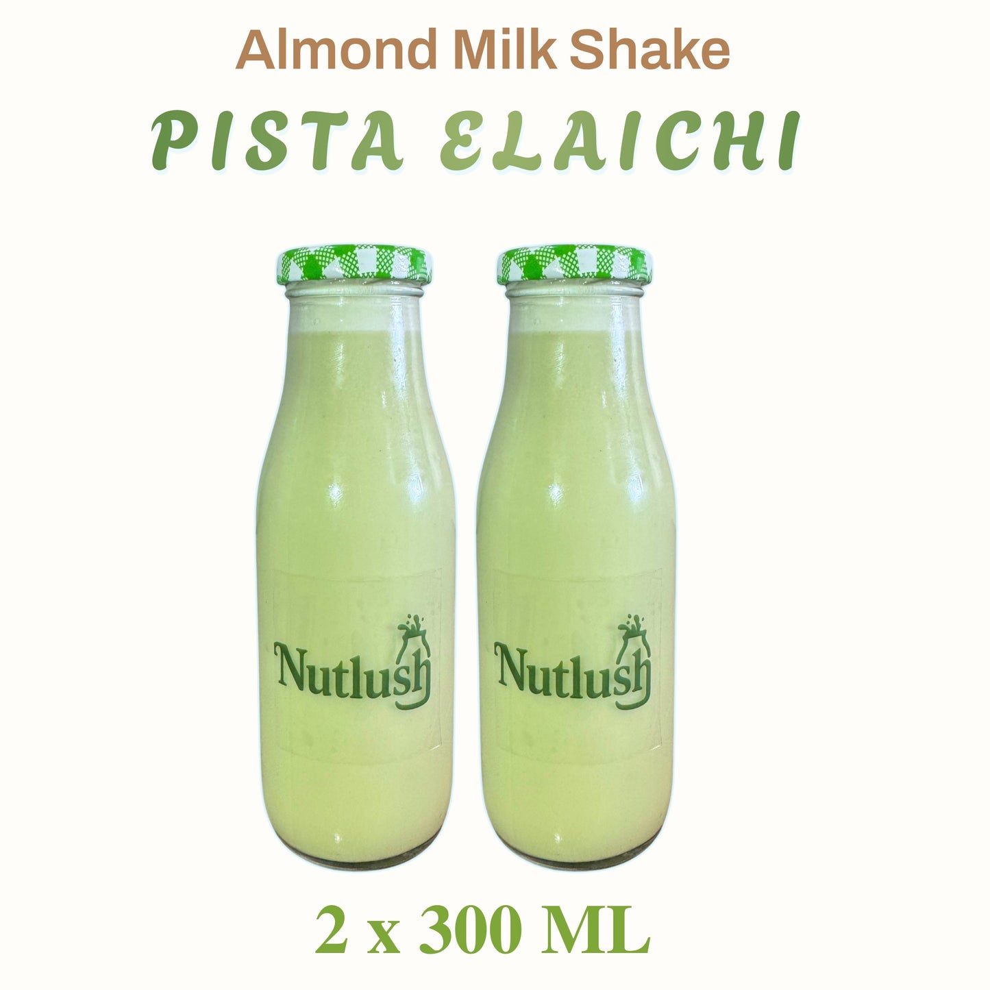 Nutlush Pista Elaichi Milkshake, Sugar Free | Regular (Made with Almond Milk), Pack of 2 × 300ml
