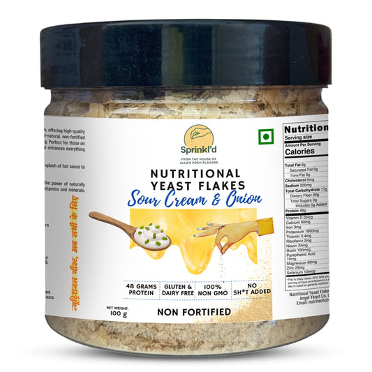Sprinkl'd by Alla's Posh Flavors Dairy-Free Sour Cream & Onion Nutritional Yeast Flakes, Non-Fortified, Gluten-Free, Cheesy and Savory Nooch | Rich in B Vitamins Minerals and Protein | Plant-based Superfood, 100 Grams