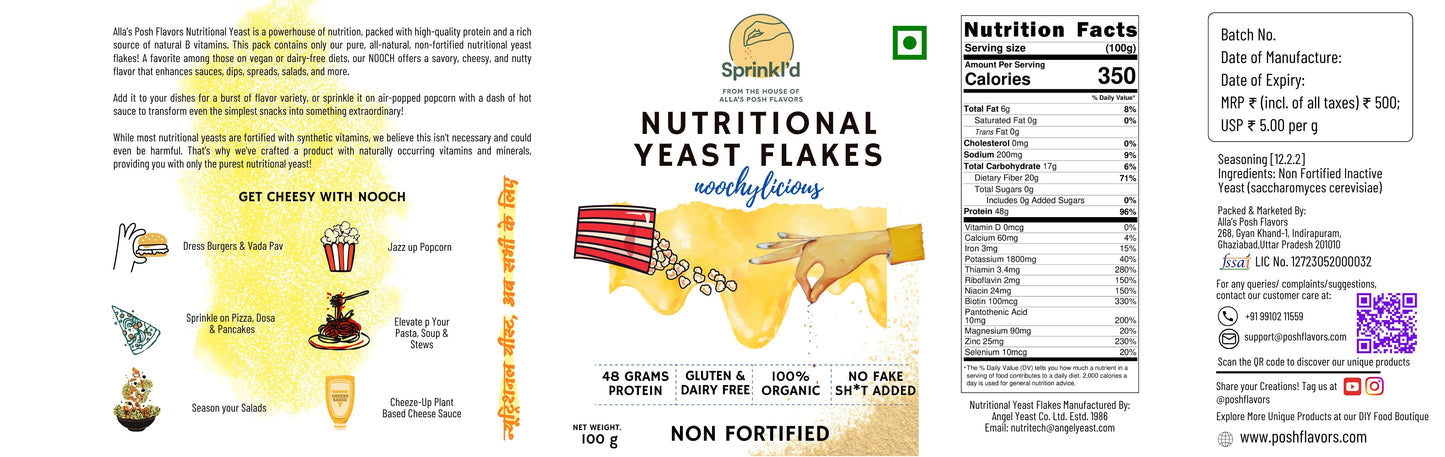 Sprinkl'd by Alla's Posh Flavors Unfortified Nutritional Yeast Flakes Gluten-Free, Cheesy and Savory Non-Fortified Nooch | Rich in B Vitamins Minerals and Protein | Plant-based Superfood