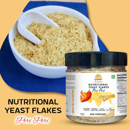 Sprinkl'd by Alla's Posh Flavors PERI PERI Unfortified Nutritional Yeast Flakes Gluten-Free, Cheesy and Savory Non-Fortified Nooch | Rich in B Vitamins Minerals and Protein | Plant-based Superfood, 100 Grams