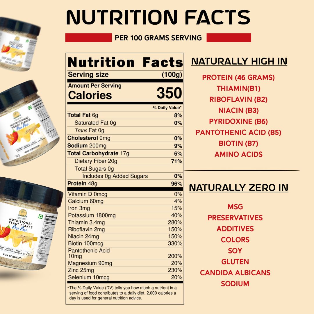 Sprinkl'd by Alla's Posh Flavors PERI PERI Unfortified Nutritional Yeast Flakes Gluten-Free, Cheesy and Savory Non-Fortified Nooch | Rich in B Vitamins Minerals and Protein | Plant-based Superfood, 100 Grams