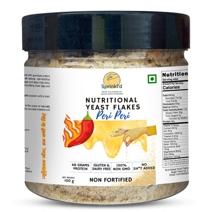 Sprinkl'd by Alla's Posh Flavors PERI PERI Unfortified Nutritional Yeast Flakes Gluten-Free, Cheesy and Savory Non-Fortified Nooch | Rich in B Vitamins Minerals and Protein | Plant-based Superfood, 100 Grams