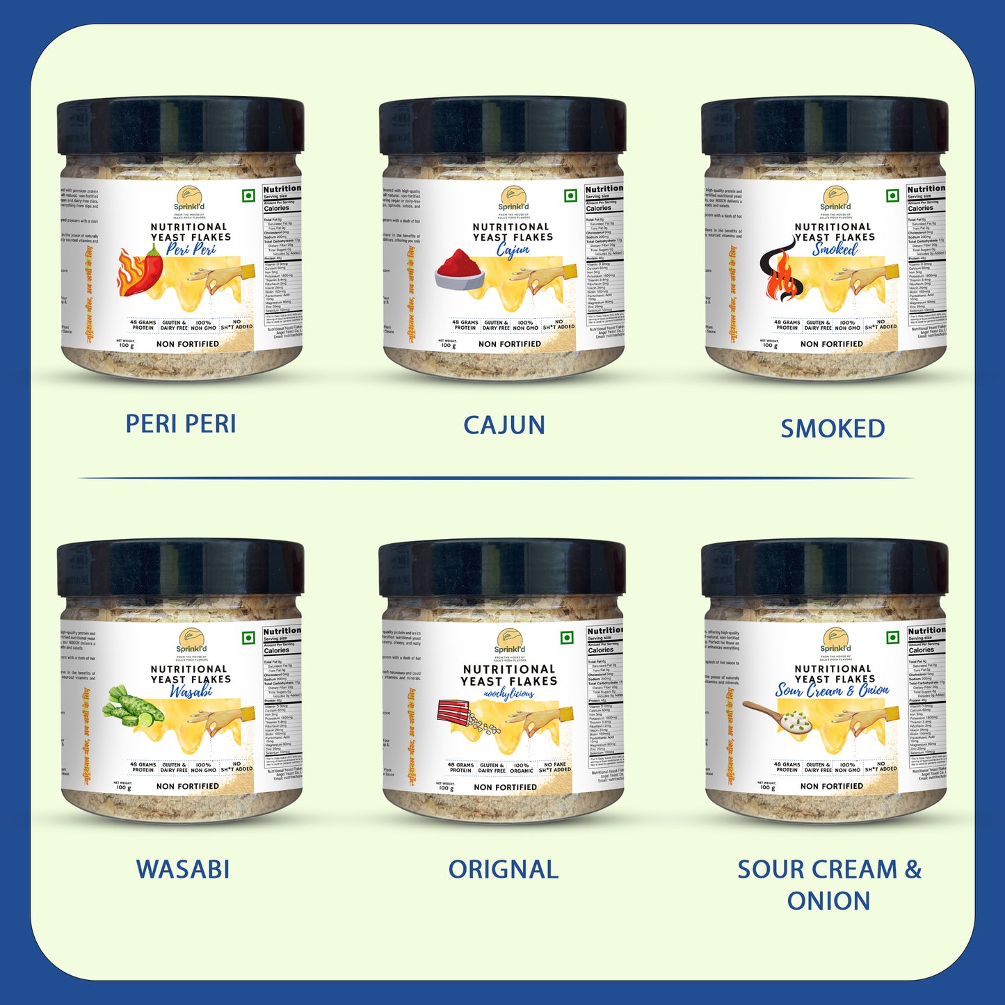 Alla's Posh Flavors WASABI Nutritional Yeast Flakes, Unfortified, Gluten-Free, Cheesy and Savory Non-Fortified Nooch | Rich in B Vitamins Minerals and Protein | Plant-based Superfood, 100 Grams