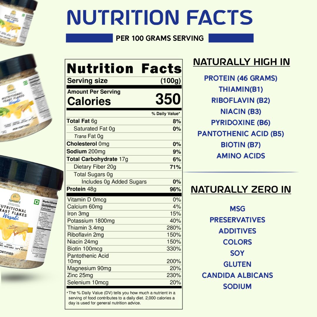 Alla's Posh Flavors WASABI Nutritional Yeast Flakes, Unfortified, Gluten-Free, Cheesy and Savory Non-Fortified Nooch | Rich in B Vitamins Minerals and Protein | Plant-based Superfood, 100 Grams