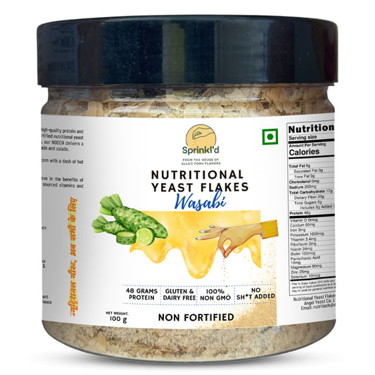 Alla's Posh Flavors WASABI Nutritional Yeast Flakes, Unfortified, Gluten-Free, Cheesy and Savory Non-Fortified Nooch | Rich in B Vitamins Minerals and Protein | Plant-based Superfood, 100 Grams