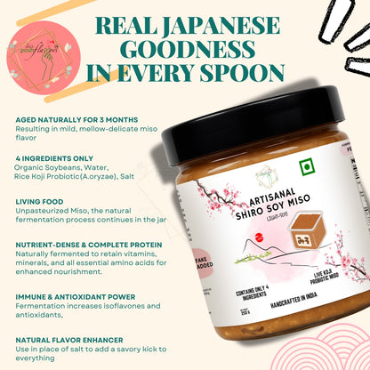 Alla's Posh Flavors Light Soy Miso Paste – Authentic Japanese Recipe | Handcrafted in India Under Japanese Miso Master | 100% Natural, Unpasteurized & Rich in Live Koji Probiotics (250 grams Jar)