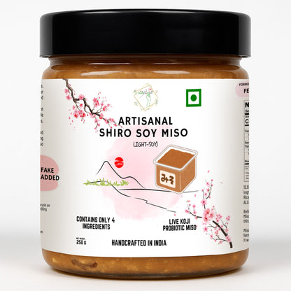 Alla's Posh Flavors Light Soy Miso Paste – Authentic Japanese Recipe | Handcrafted in India Under Japanese Miso Master | 100% Natural, Unpasteurized & Rich in Live Koji Probiotics (250 grams Jar)