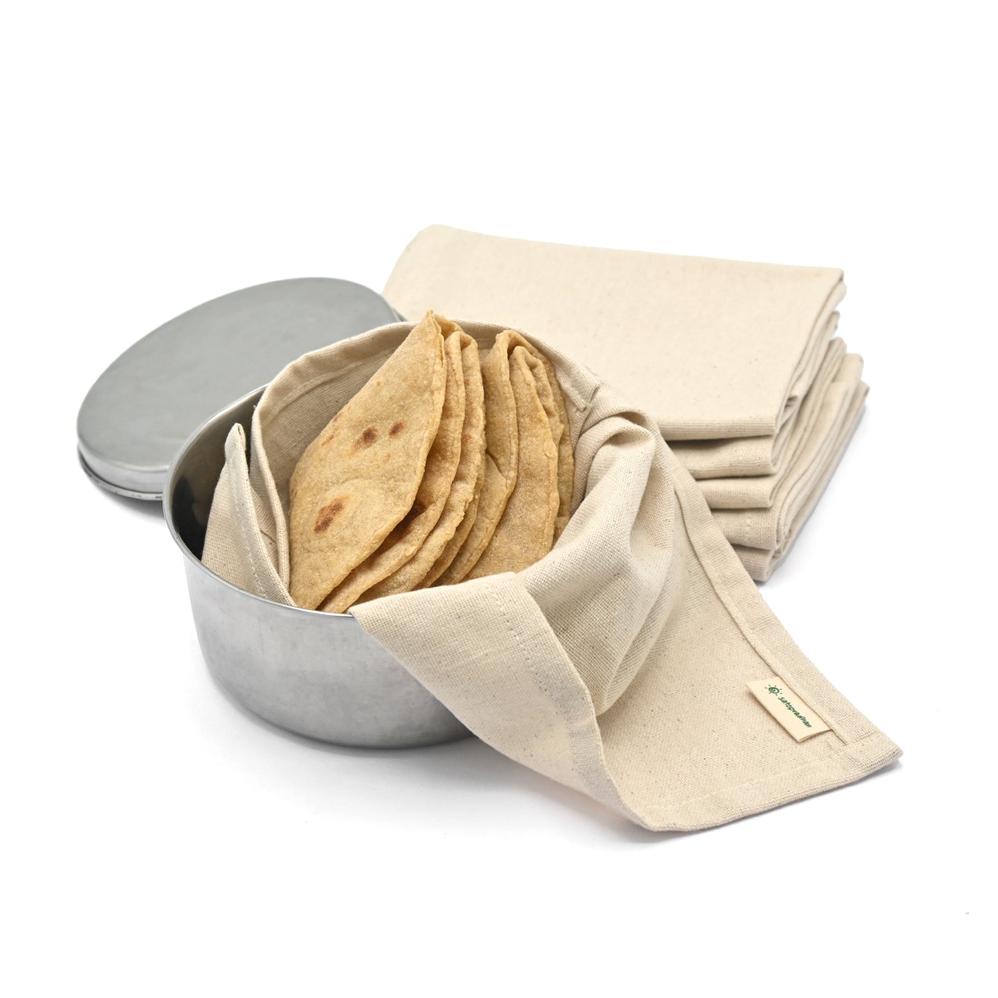 Chapati/Roti Wrap Cloth - Set of 6 Organic Cotton Roti Cover Rumals for Tiffin 12.5”x13” - Reusable Food Wrap - GOTS Certified Organic Cotton - Chapati Wrapping Cloth - Chapati Warmer Cloth - Cloth for Keeping Rotis