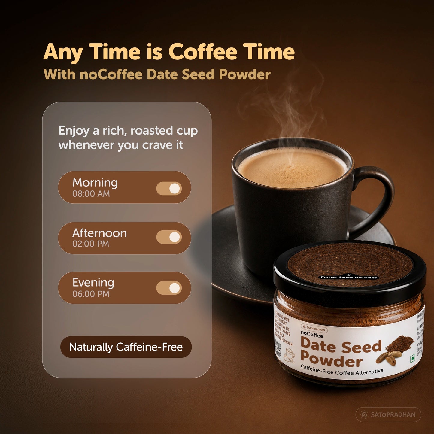 noCoffee Date Seed Powder 100g - Best Caffeine Free Coffee Alternative – Non Acidic Coffee for GERD & IBS – Organic, Gut Friendly, Plant-Based Coffee Substitute – Coarsely Ground