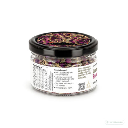 Lemongrass & Rose Herbal Infusion for Digestion, Relaxation & Skin Health - Caffeine-Free Loose Leaf Floral & Citrus Blend – 25g