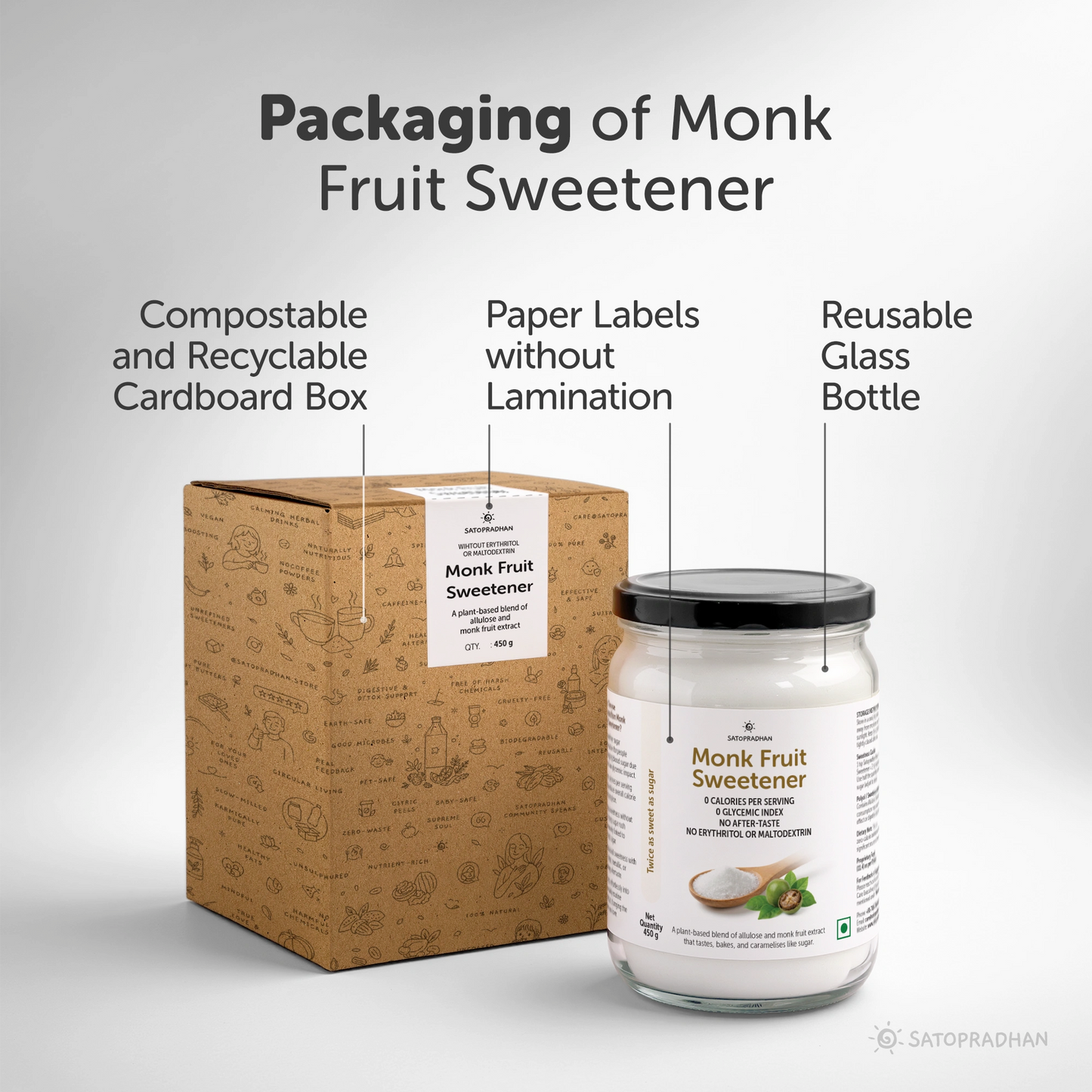 Monk Fruit Sweetener Powder with Allulose 450g - Plant-Based Sugar Substitute - Keto & Diabetic-Friendly - 1:2 Sugar Replacer