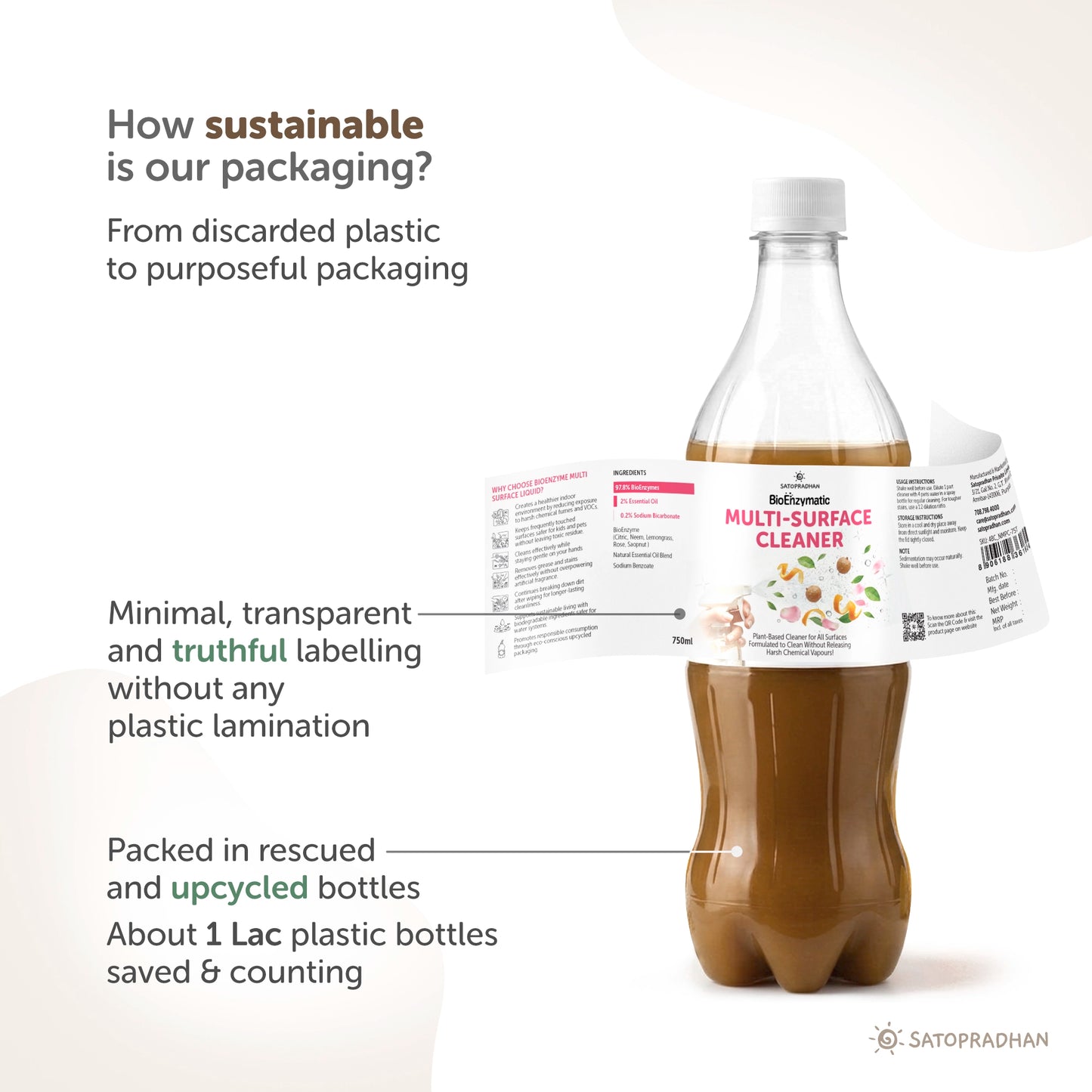 Plant-Based Multi-Surface Cleaner 750 ml - Bio-Enzyme All-Purpose Cleaning Spray - Chemical-Free Glass Cleaner