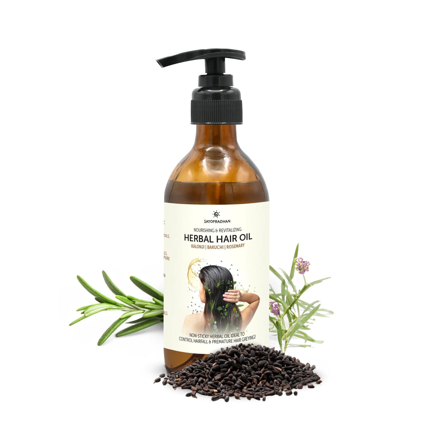 Herbal Hair Oil 200ml - Bakuchi, Kalonji & Rosemary Oil For Hair Growth & Thickness - Supports Hairfall Control & Scalp Health - Non-Sticky Oil - Plant-Based & Eco-friendly Hair Oil for Dry, Wavy & Curly Hair