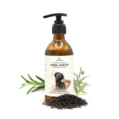 Herbal Hair Oil 200ml - Bakuchi, Kalonji & Rosemary Oil For Hair Growth & Thickness - Supports Hairfall Control & Scalp Health - Non-Sticky Oil - Plant-Based & Eco-friendly Hair Oil for Dry, Wavy & Curly Hair
