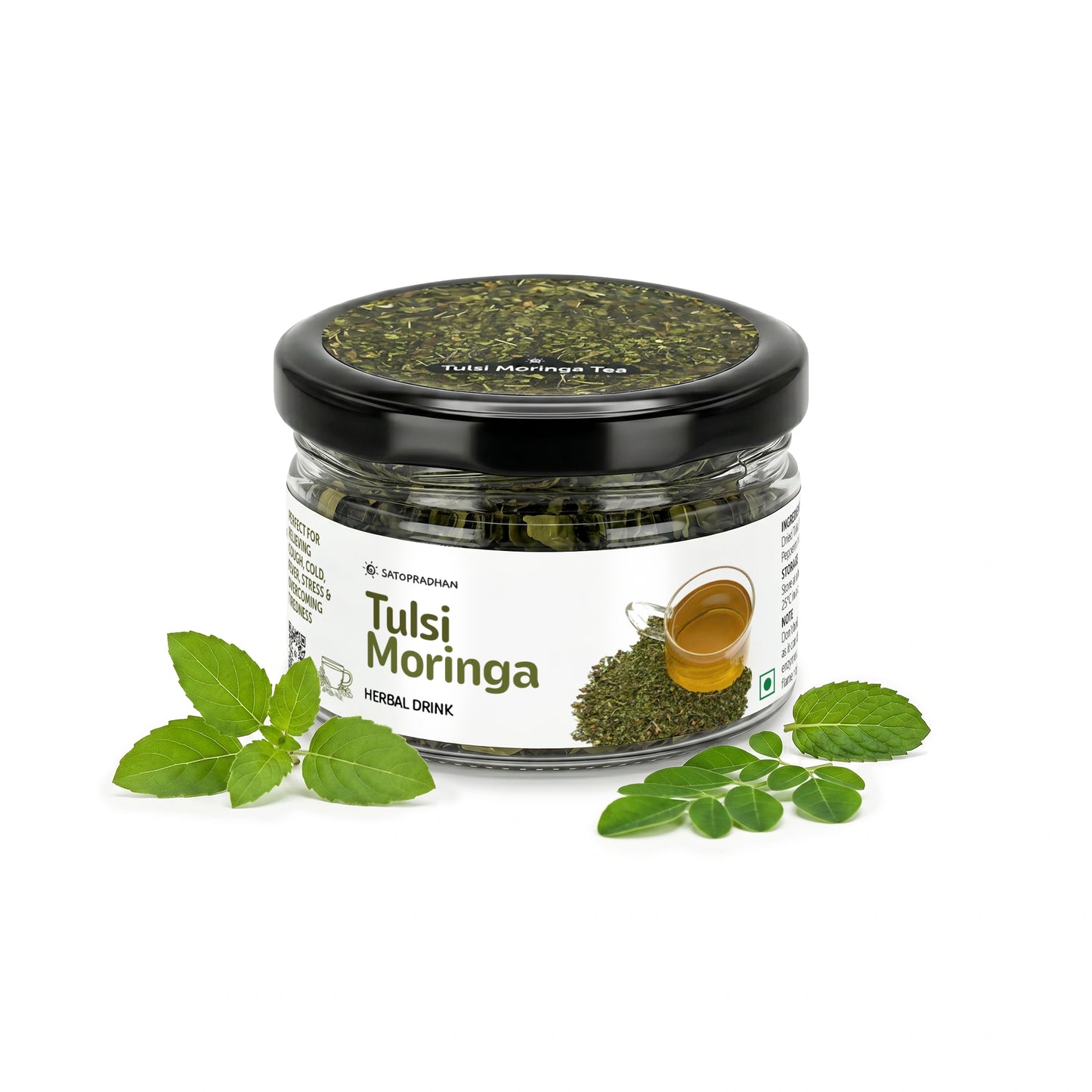 Tulsi Moringa Herbal Infusion 25g – Caffeine-Free Loose Leaf Dried Herbal Blend with Peppermint for Immunity & Seasonal Cold, Cough Support