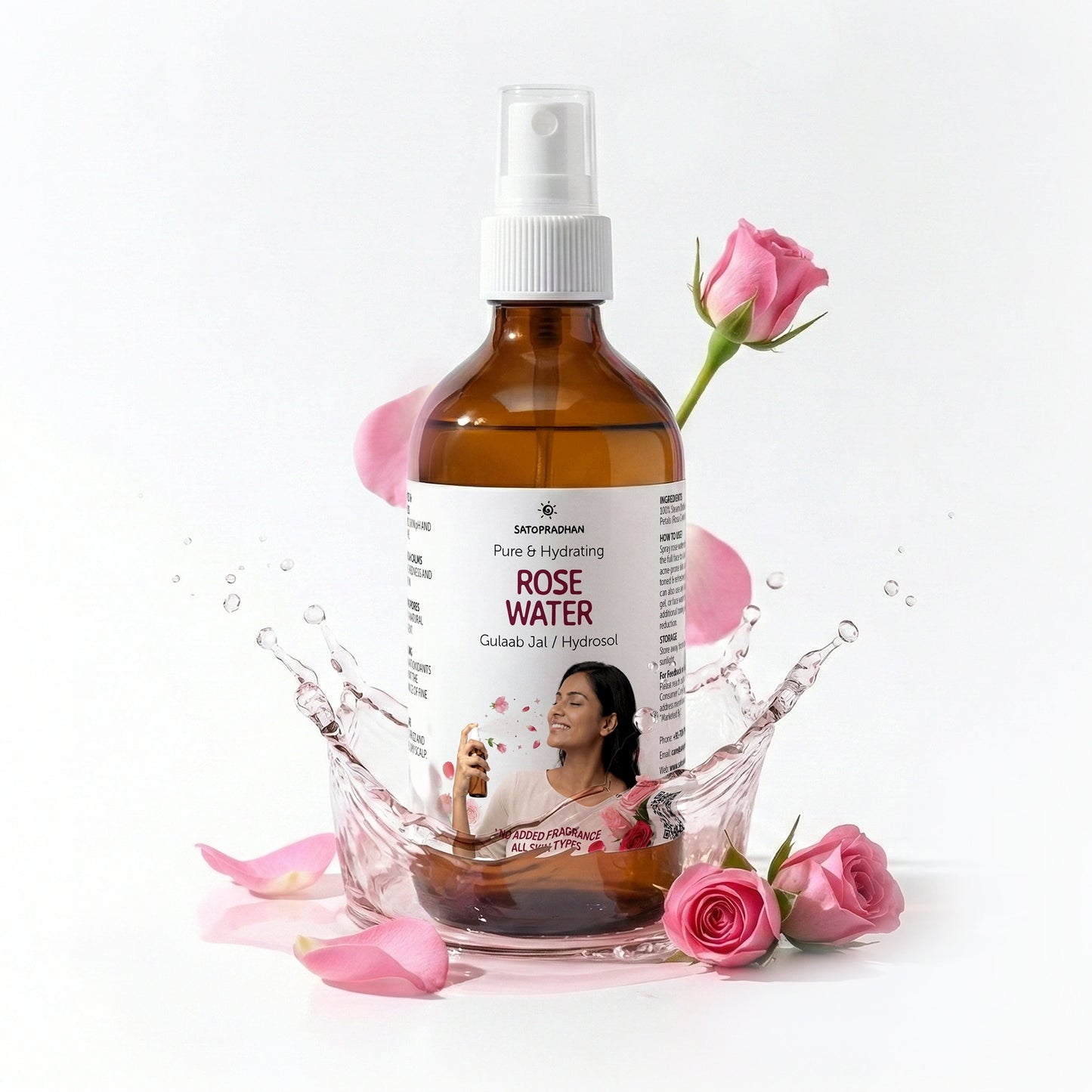 Pure Rose Water (Hydrosol) 200ml - Rose Floral Water for Pore Reduction, Toning & Hydration - Facial Tonic Mist - Steam Distilled Rose Water Spray