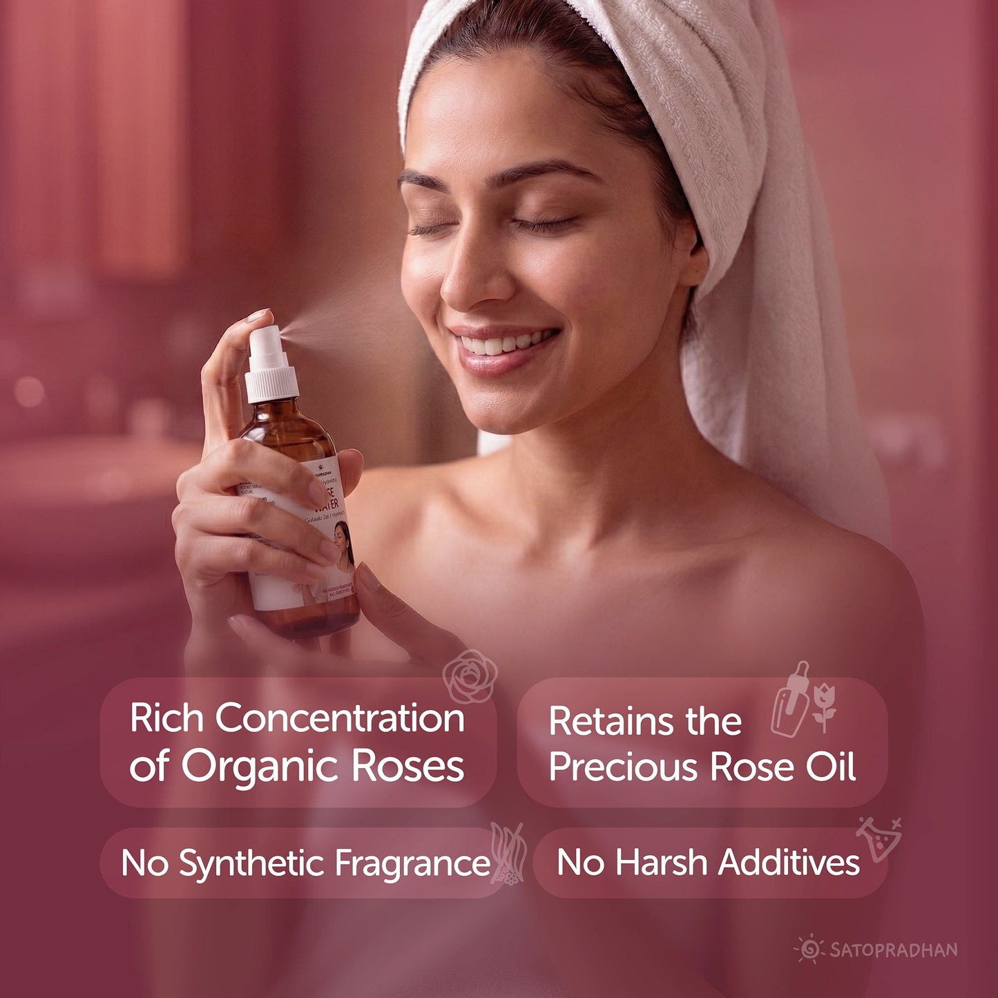 Pure Rose Water (Hydrosol) 200ml - Rose Floral Water for Pore Reduction, Toning & Hydration - Facial Tonic Mist - Steam Distilled Rose Water Spray