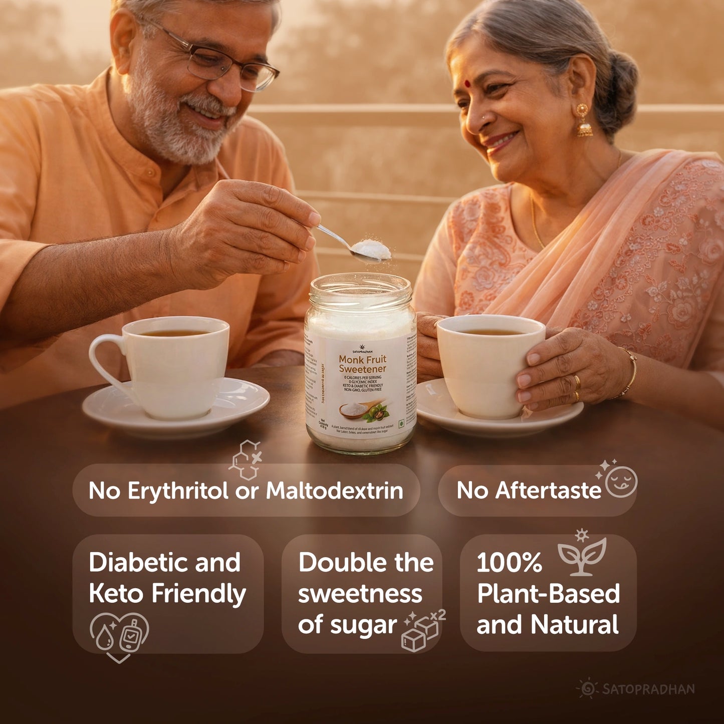 Monk Fruit Sweetener Powder with Allulose 450g - Plant-Based Sugar Substitute - Keto & Diabetic-Friendly - 1:2 Sugar Replacer