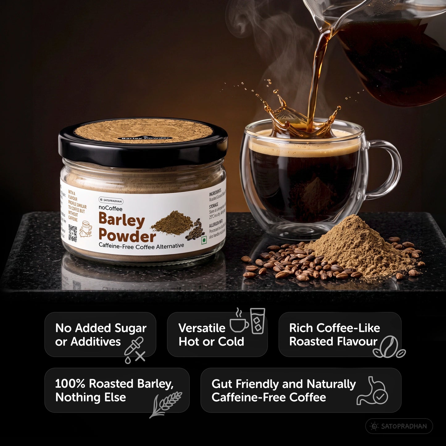 noCoffee Barley Powder - 100g-Naturally Caffeine-Free Coffee Alternative - Roasted Nutty Wellness Drink