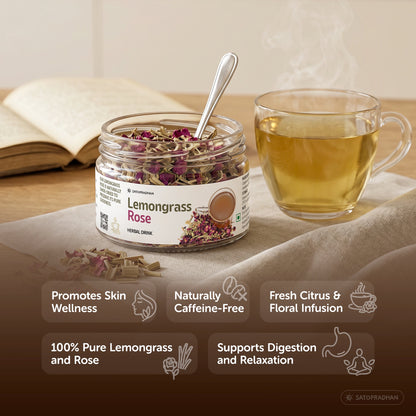 Lemongrass & Rose Herbal Infusion for Digestion, Relaxation & Skin Health - Caffeine-Free Loose Leaf Floral & Citrus Blend – 25g
