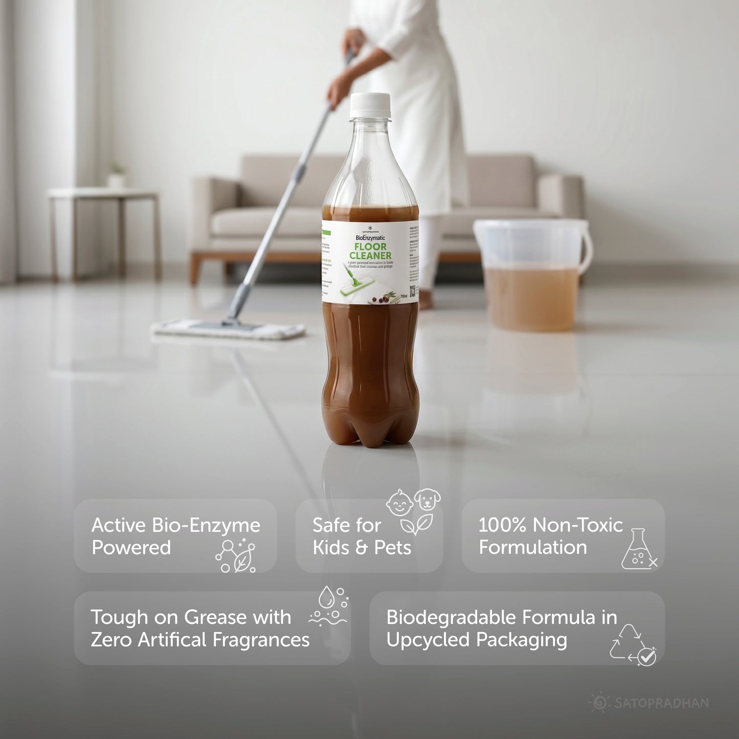 Natural Floor Cleaner Liquid 750ml- Bio-Enzyme Based, Non-Toxic & Eco-Friendly - Safe for Kids & Pets - Floor Cleaner Concentrate