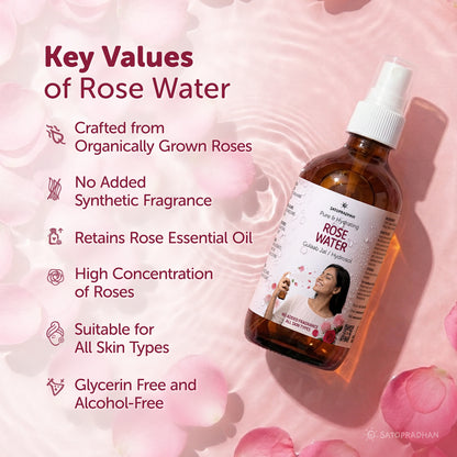Pure Rose Water (Hydrosol) 200ml - Rose Floral Water for Pore Reduction, Toning & Hydration - Facial Tonic Mist - Steam Distilled Rose Water Spray