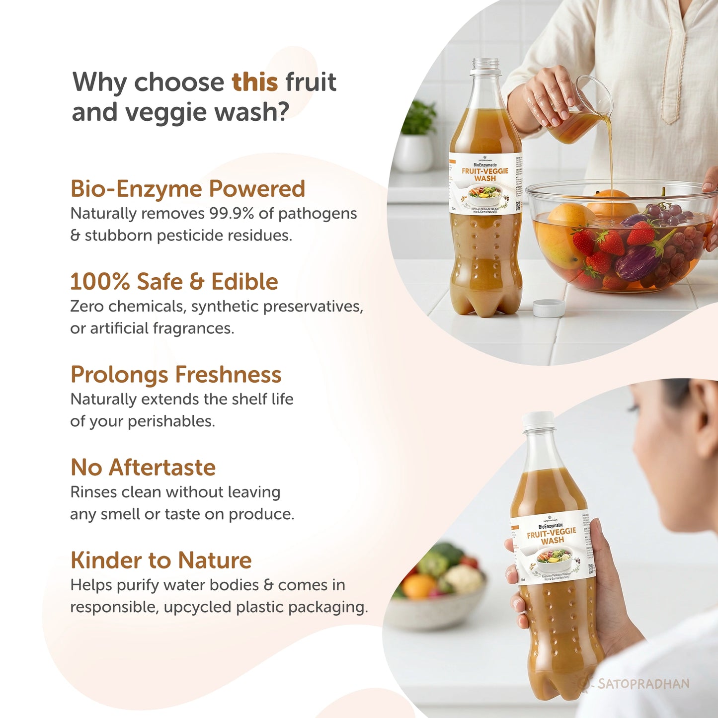Natural Fruit & Vegetable Wash 750ml - Bioenzyme Based Produce Cleaner - Chemical-Free Vegetable Wash Liquid Cleaner