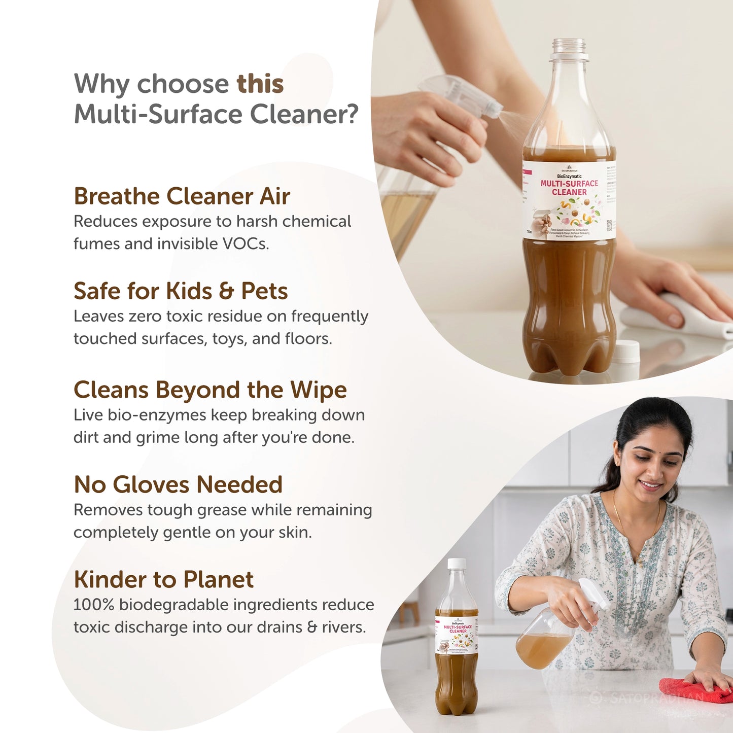 Plant-Based Multi-Surface Cleaner 750 ml - Bio-Enzyme All-Purpose Cleaning Spray - Chemical-Free Glass Cleaner