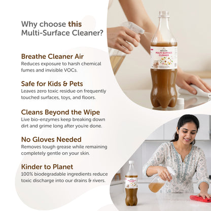 Plant-Based Multi-Surface Cleaner 750 ml - Bio-Enzyme All-Purpose Cleaning Spray - Chemical-Free Glass Cleaner