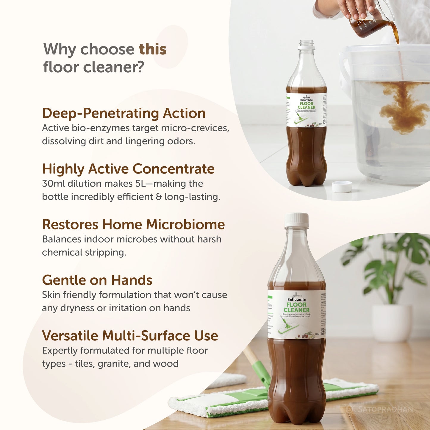 Natural Floor Cleaner Liquid 750ml- Bio-Enzyme Based, Non-Toxic & Eco-Friendly - Safe for Kids & Pets - Floor Cleaner Concentrate