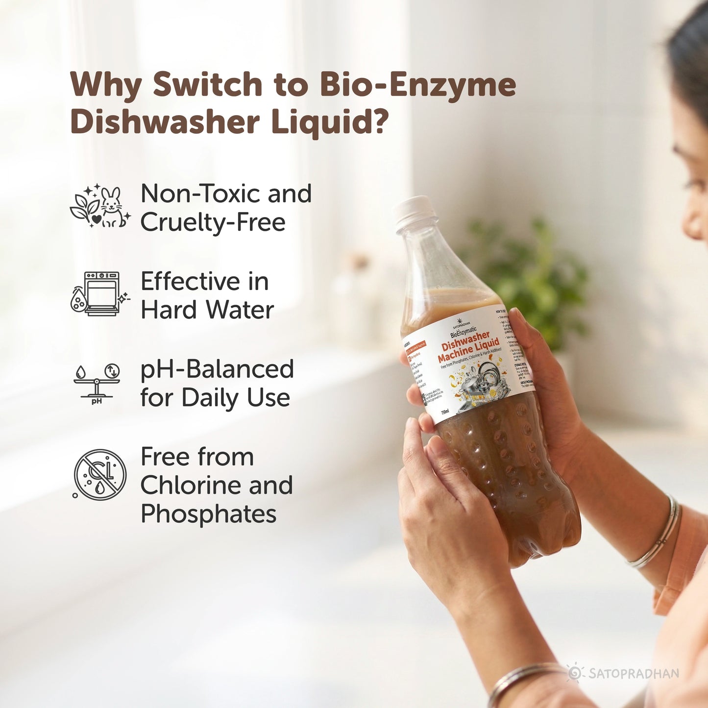 Natural Dishwasher Machine Detergent 750ml – Non Toxic, Phosphate Free & Eco-Friendly Automatic Dishwasher Liquid – Plant Based, Biodegradable & No-Foam Formula