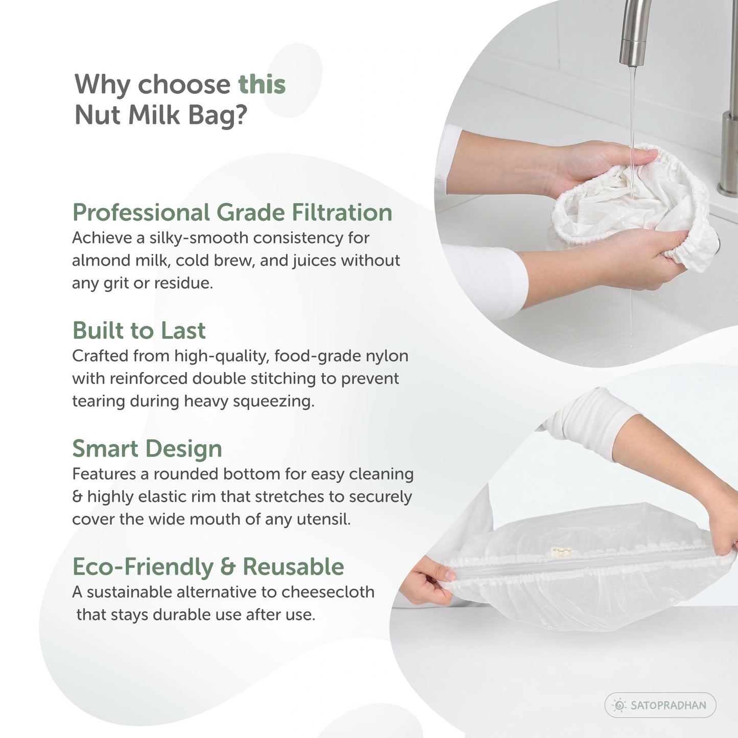 Nylon Nut Milk Bag - Food-Grade Strainer Cloth - Reusable Nut Milk Bag for Making Milk - Nut Milk Mesh for Juicing